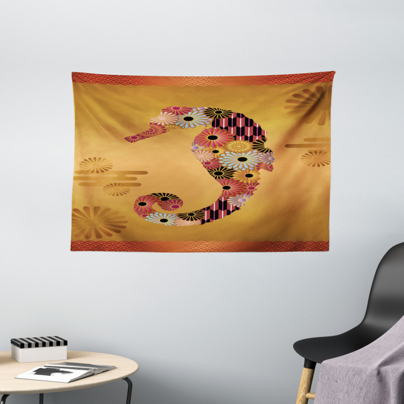 Seahorse Ornate Floral Wide Tapestry