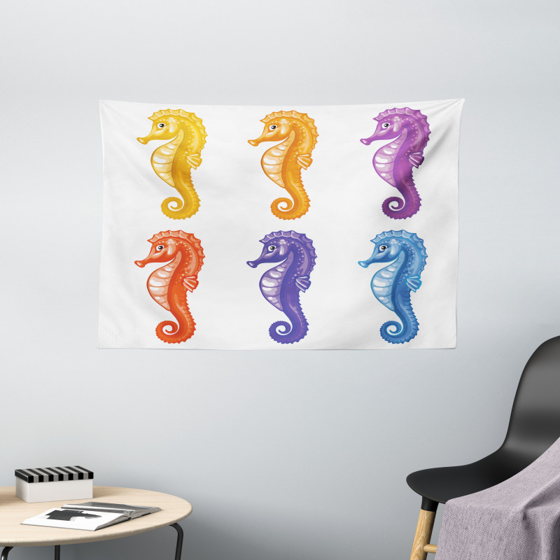 Happy Baby Seahorses Art Wide Tapestry