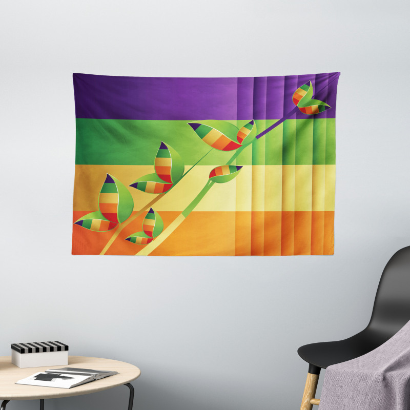 Floral Leaves Stripes Wide Tapestry