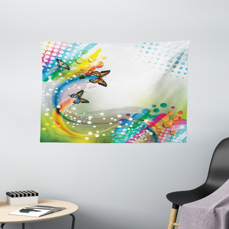 Flying Color Butterfly Wide Tapestry