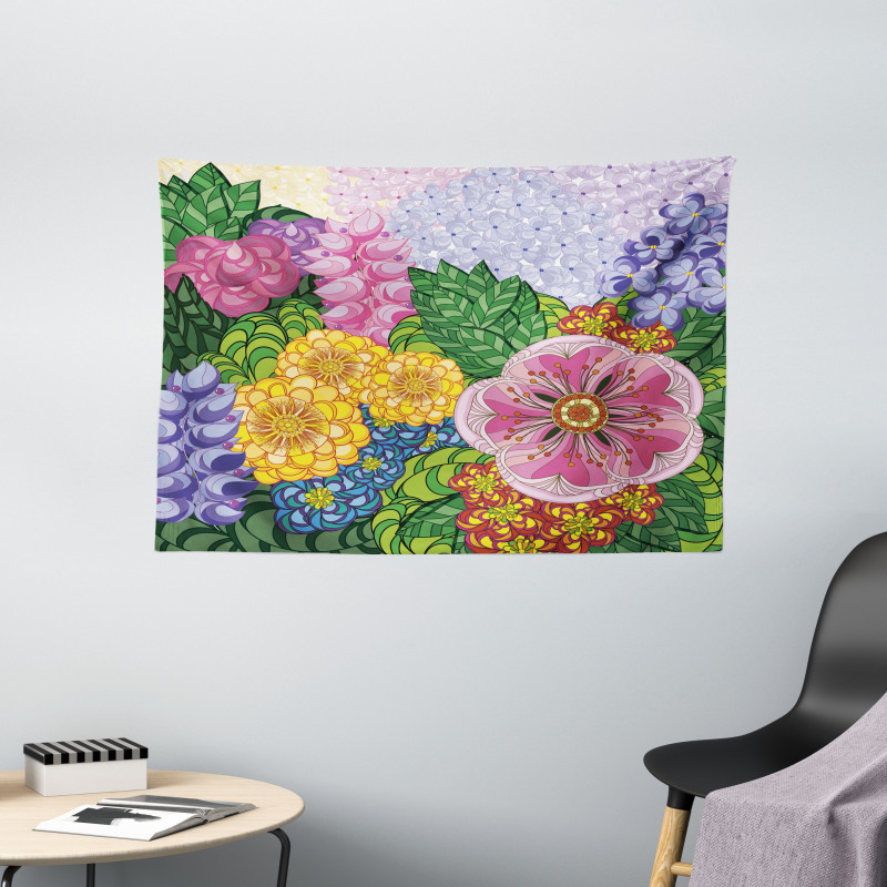 Nature Flowers Buds Wide Tapestry