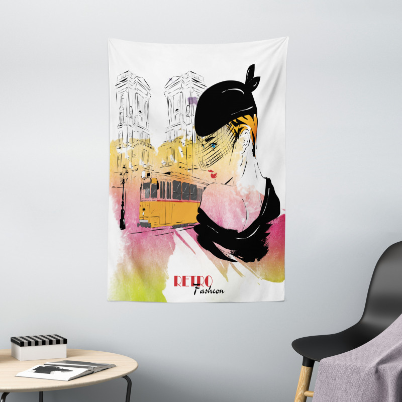 Retro Lady Sketch Art Tapestry