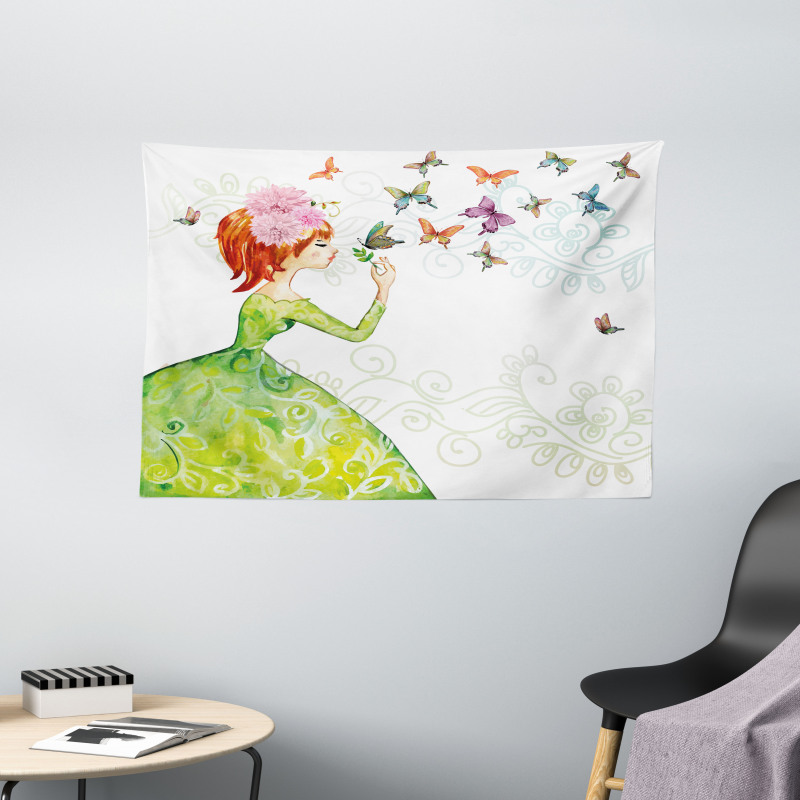 Cartoon Lady Pastel Wide Tapestry
