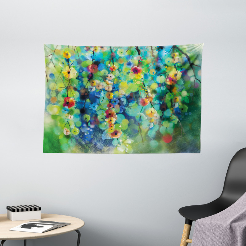 Colorful Flower on Tree Wide Tapestry
