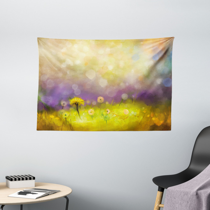 Yellow Dandelion Field Wide Tapestry