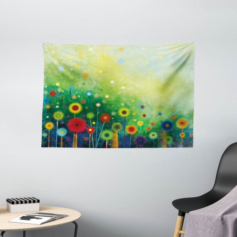 Retro Dandelions Wide Tapestry