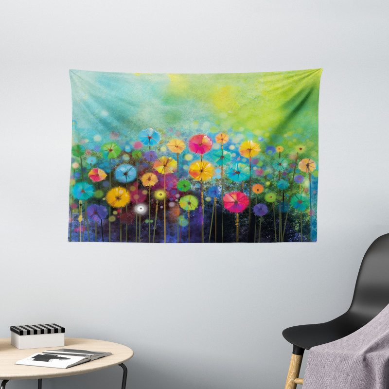 Colorful Dandelions Wide Tapestry