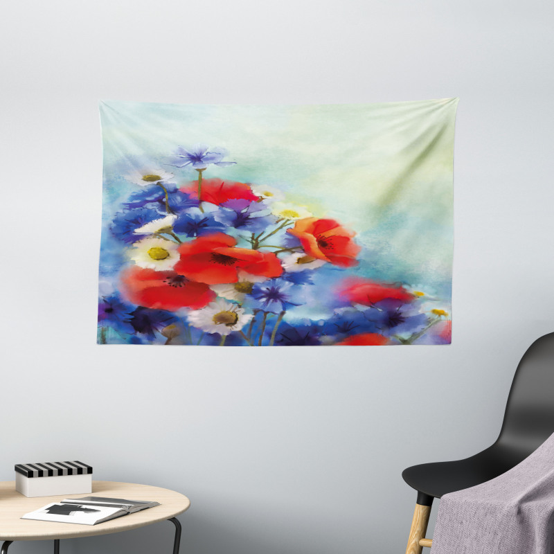 Poppy Chamomile Bouquet Wide Tapestry