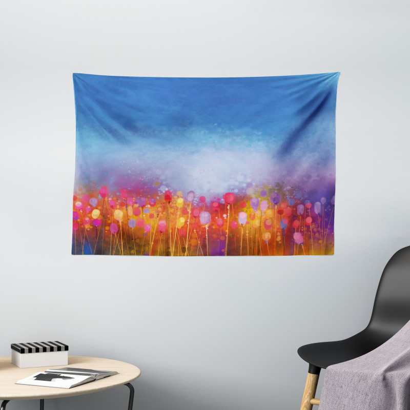 Tulip Garden Watercolor Wide Tapestry