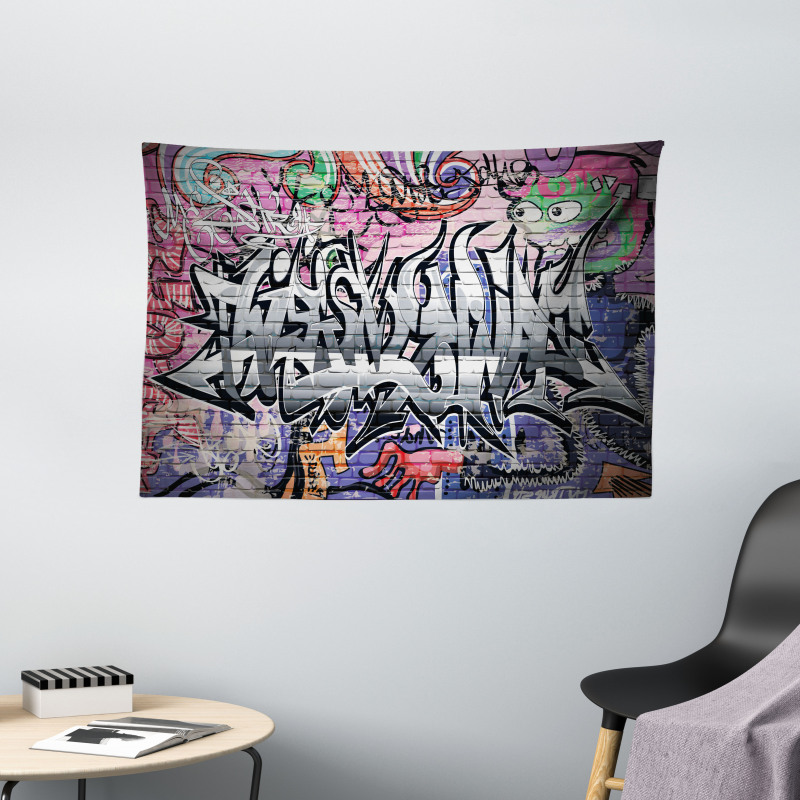 Graffiti Grunge Wall Art Wide Tapestry
