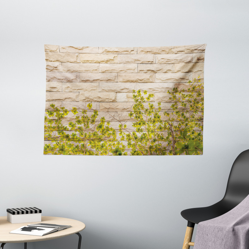 Brick Wall with Leaf Wide Tapestry