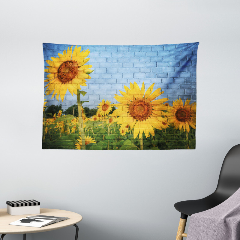 Sunflowers on the Wall Wide Tapestry