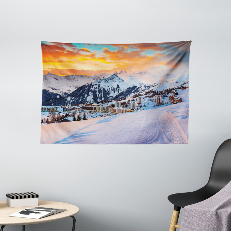 Winter Season Mountain Wide Tapestry