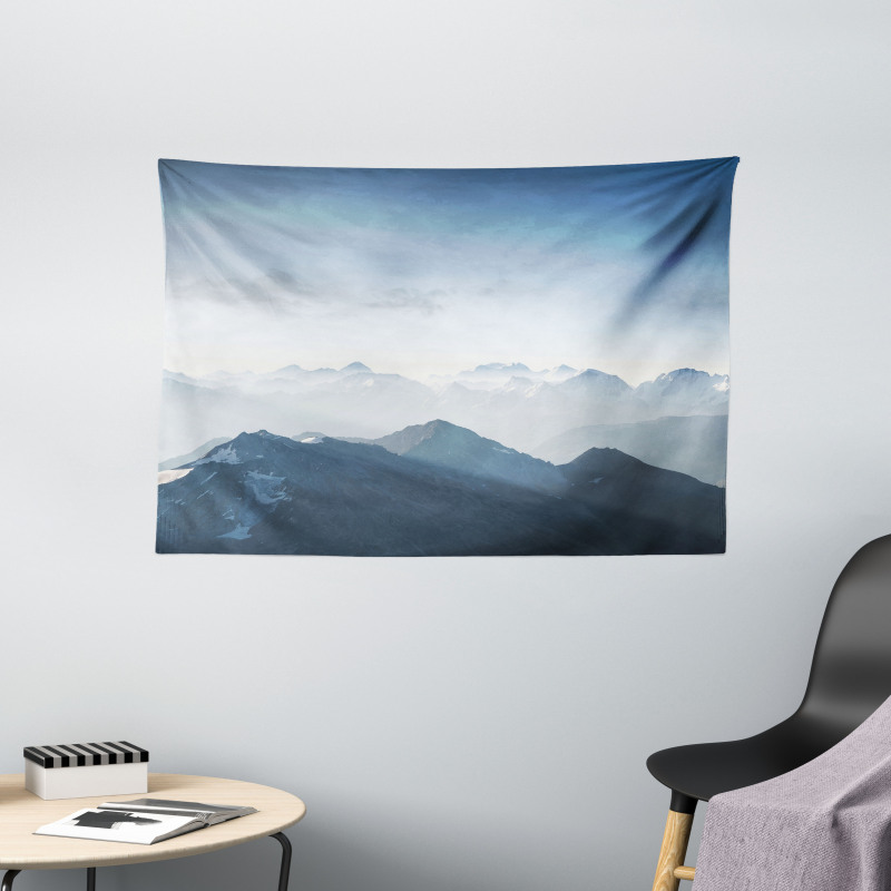 Foggy Morning Mountain Wide Tapestry
