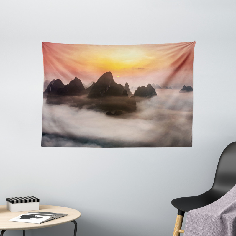 Mist Clouds Mountain Wide Tapestry