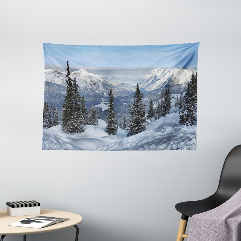 Woodland Snowy Mountain Wide Tapestry