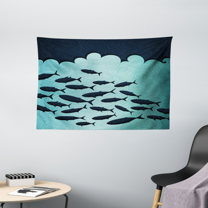 Surreal Ocean Life Theme Wide Tapestry