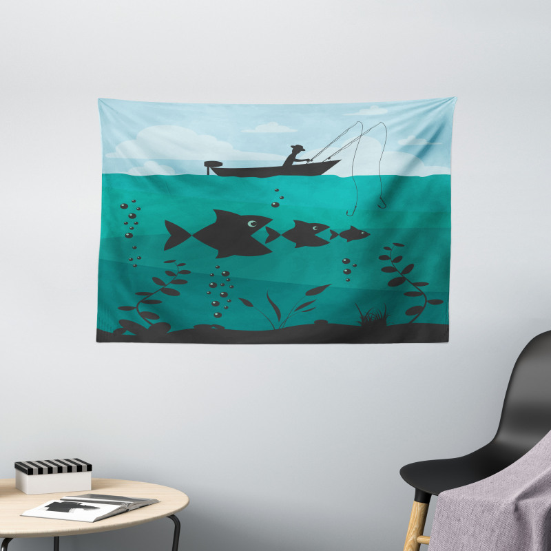 Fishing on Boat Nautical Wide Tapestry