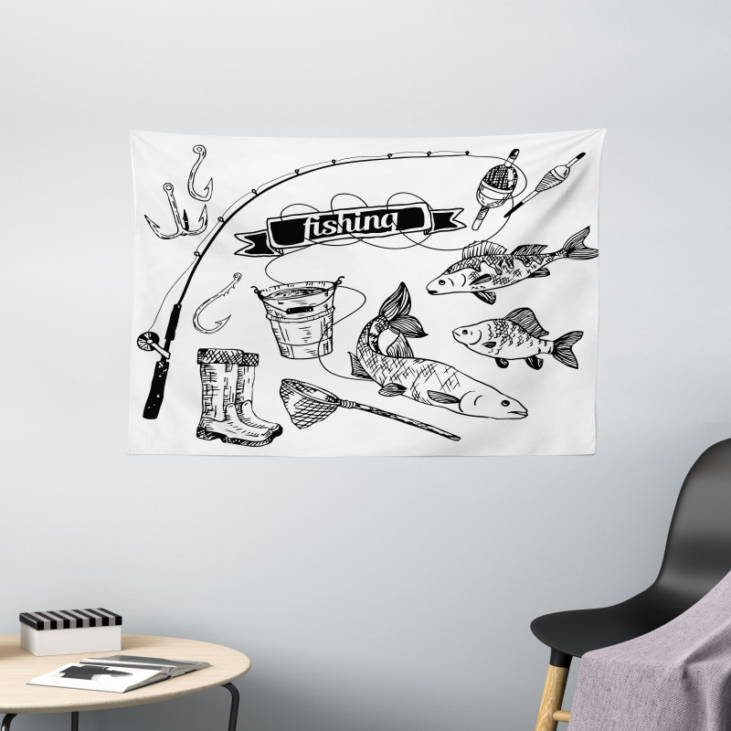 Hand Drawn Animals Wide Tapestry