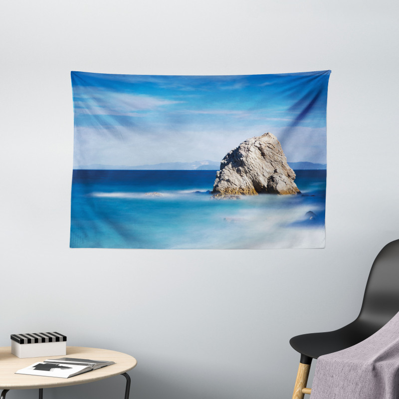 Rock in Ocean Serenity Wide Tapestry