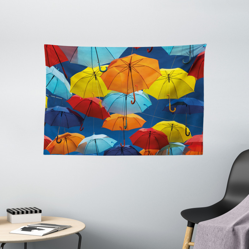 Colorful Umbrellas Sky Wide Tapestry