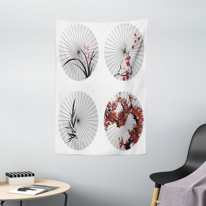 Floral Art on Umbrella Tapestry