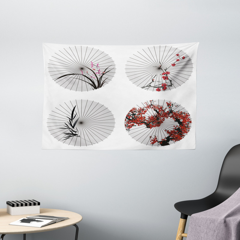 Floral Art on Umbrella Wide Tapestry