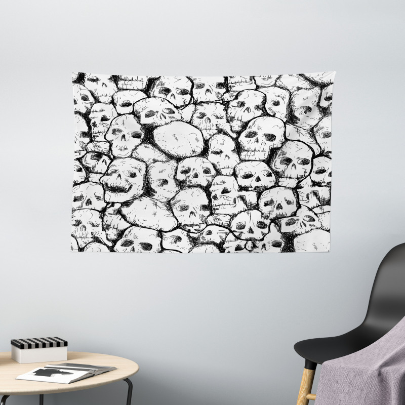 Grungy Skulls Halloween Wide Tapestry