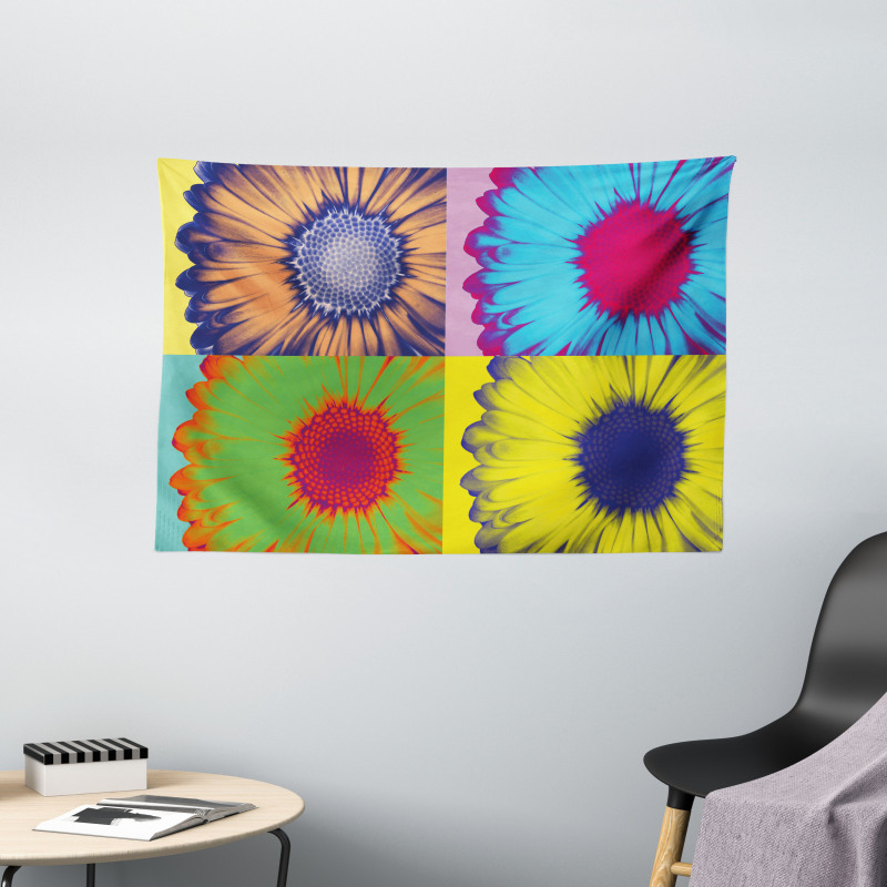 Daisy Flower Collage Wide Tapestry