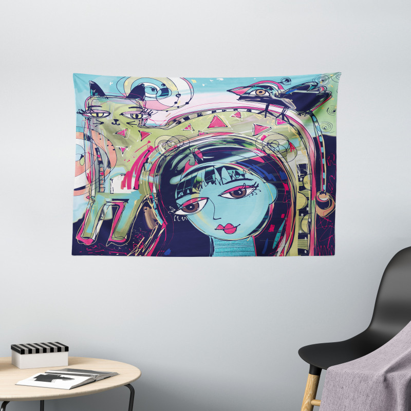 Avatar Woman Cat Wide Tapestry