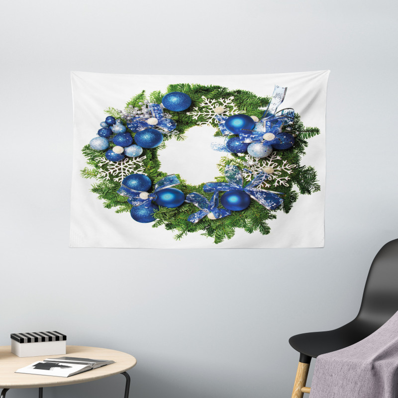 Snowflakes Wreath Ornate Wide Tapestry