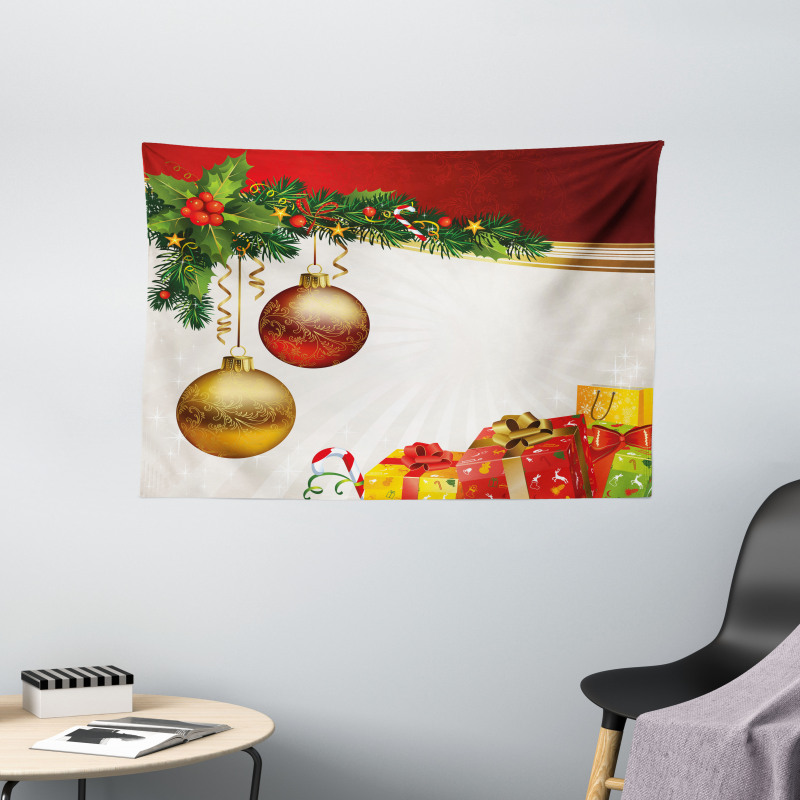 Yule Eve Balls Baubles Wide Tapestry