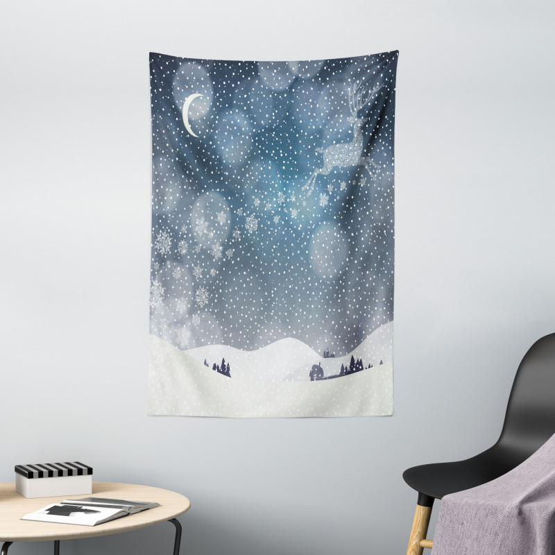 Snowy Landscape at Night Tapestry