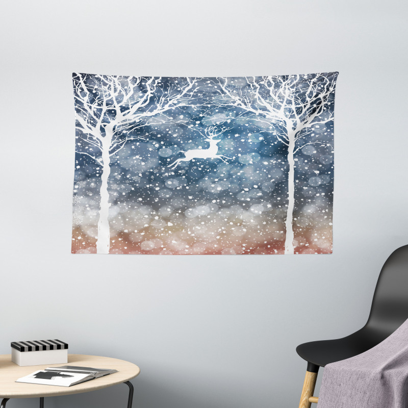 Flying Deer Ombre Snow Wide Tapestry