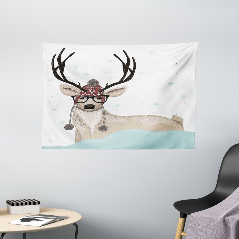 Hipster Deer with Glasses Wide Tapestry