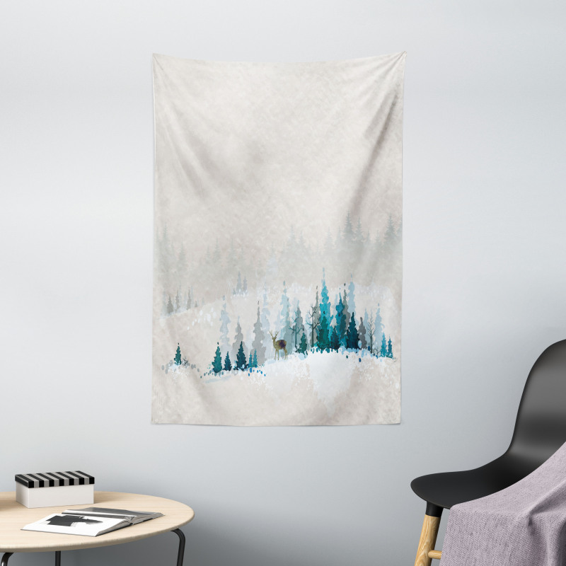 Watercolor Art Pine Trees Tapestry