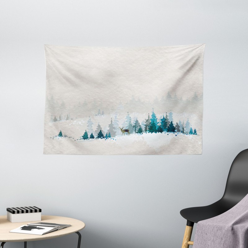 Watercolor Art Pine Trees Wide Tapestry