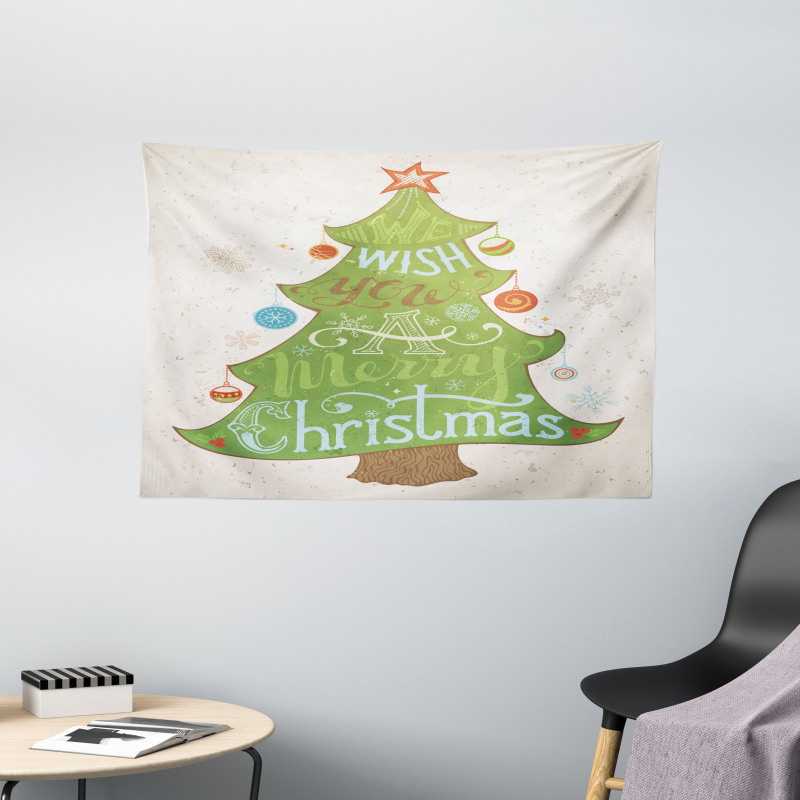 Merry Wish on Pine Tree Wide Tapestry