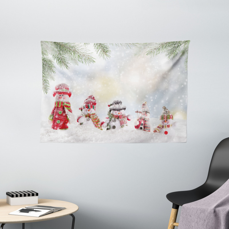 Little Snowmen in Snow Wide Tapestry