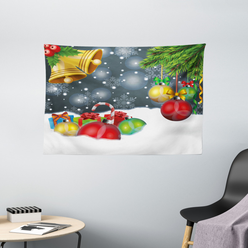 Vivid Noel Balls and Bell Wide Tapestry