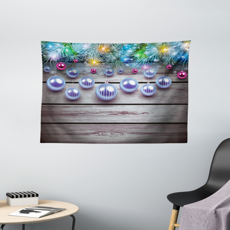 Vivid Branches on Wooden Wide Tapestry