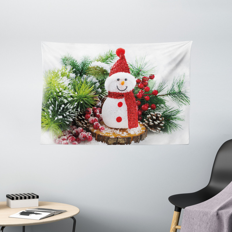 Funny Snowman Wide Tapestry