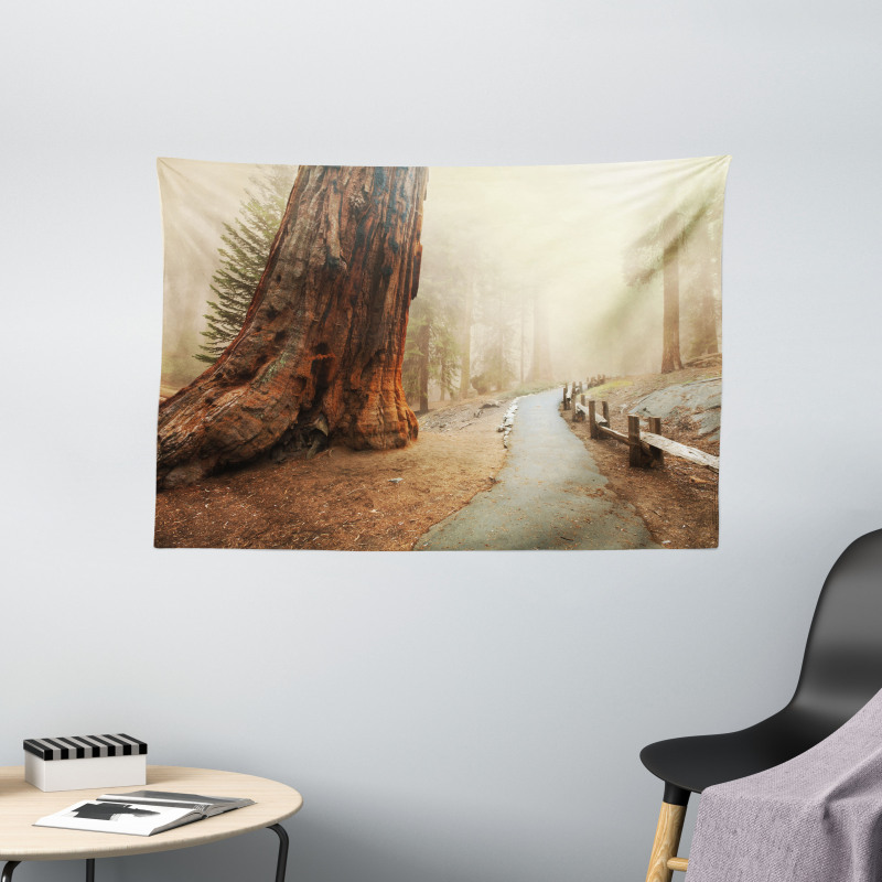 Foggy Forest Woods Wide Tapestry