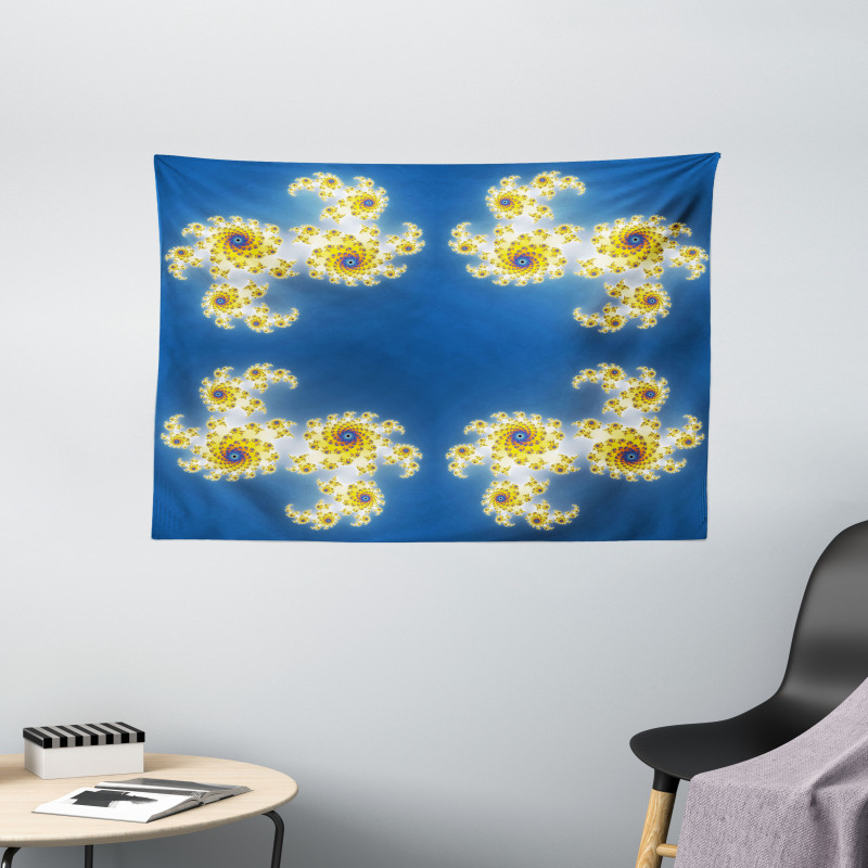 Floral Psychedelic Art Wide Tapestry