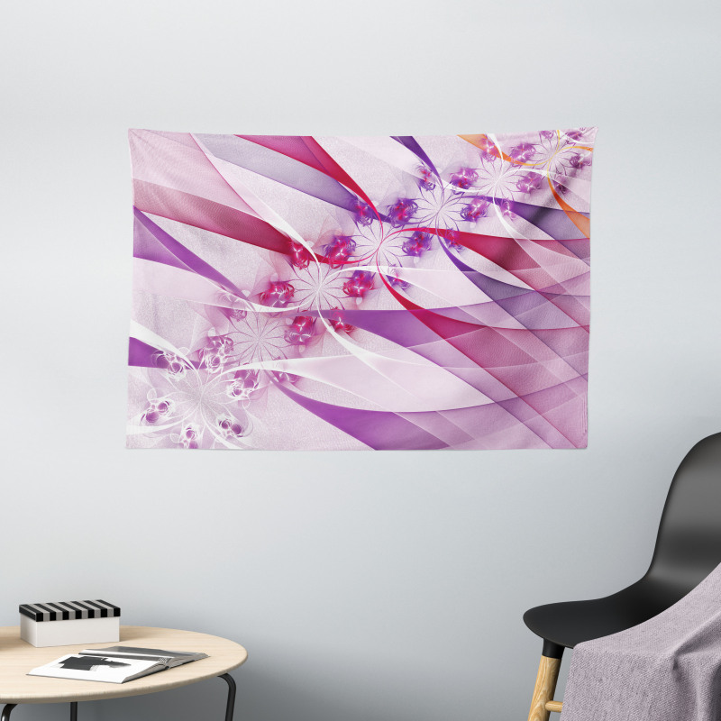 Digital Colored Flowers Wide Tapestry