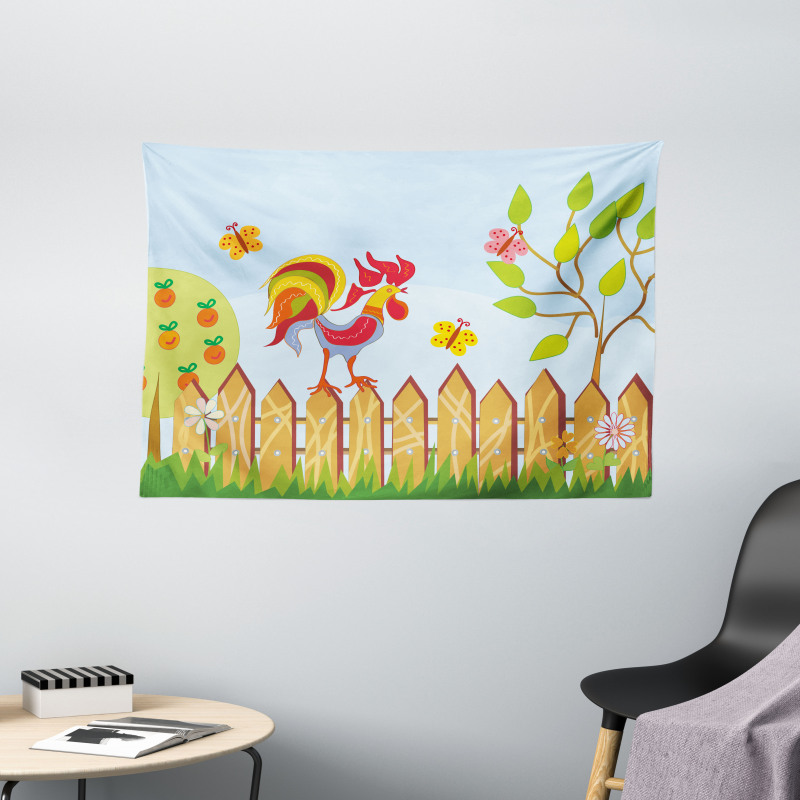 Tree Butterfly and Flower Wide Tapestry