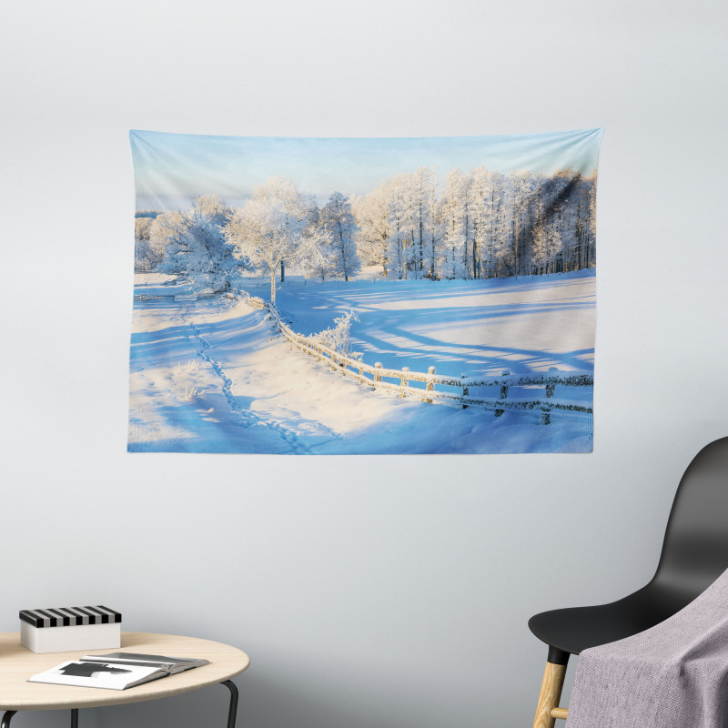 Winter Snowy Pines Wide Tapestry