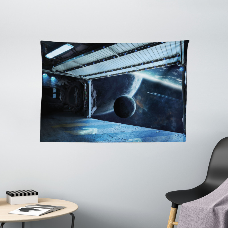 Moon Planet Scene Wide Tapestry