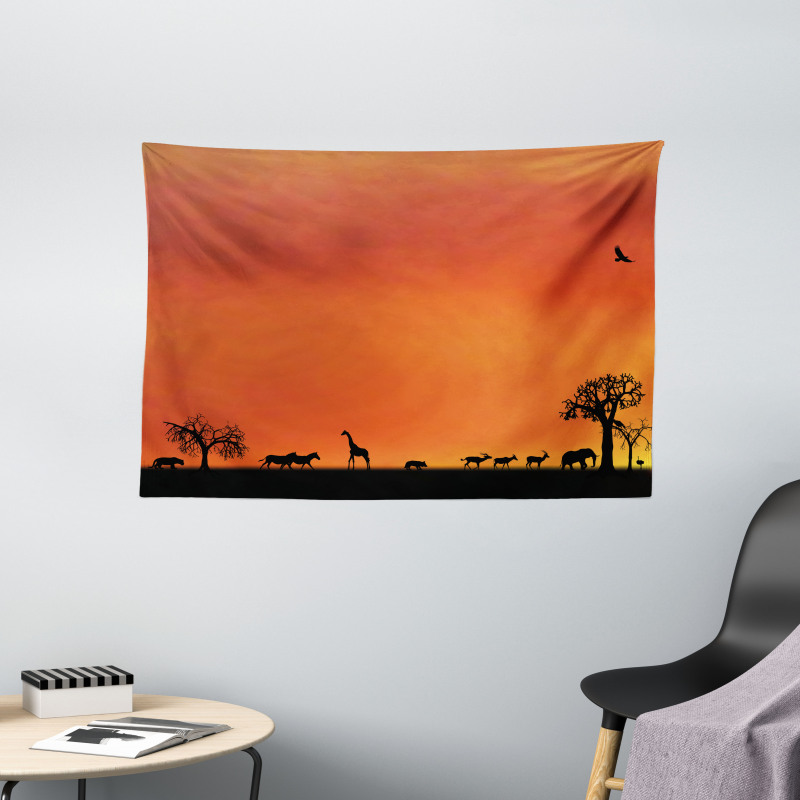 Safari Sunset with Gull Wide Tapestry