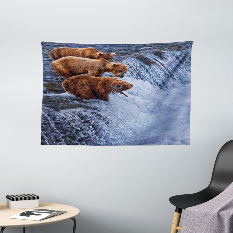 Wild Bear Fish Nature Wide Tapestry